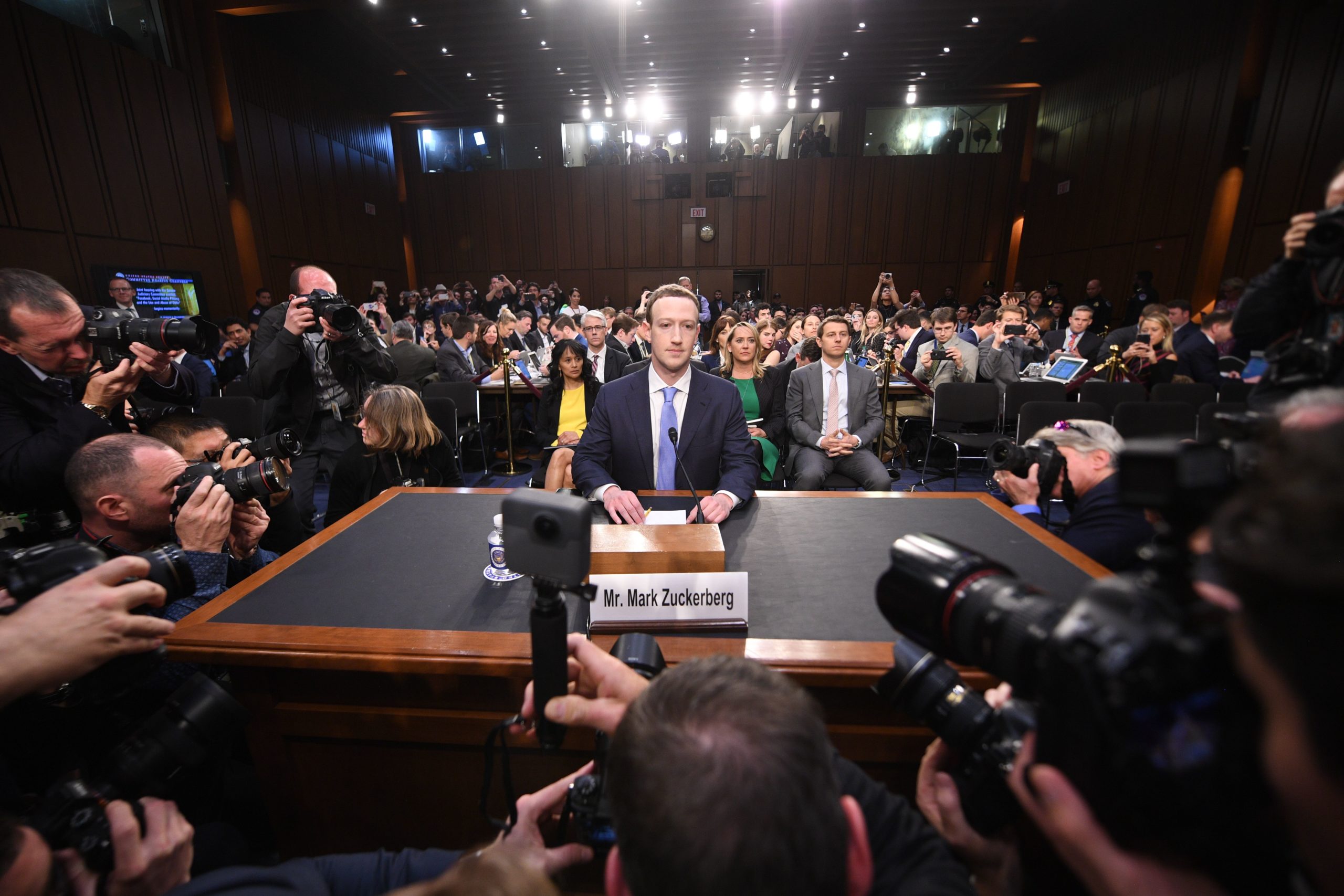 Facebook CEO Mark Zuckerberg prepares to testify before Congress in 2018.