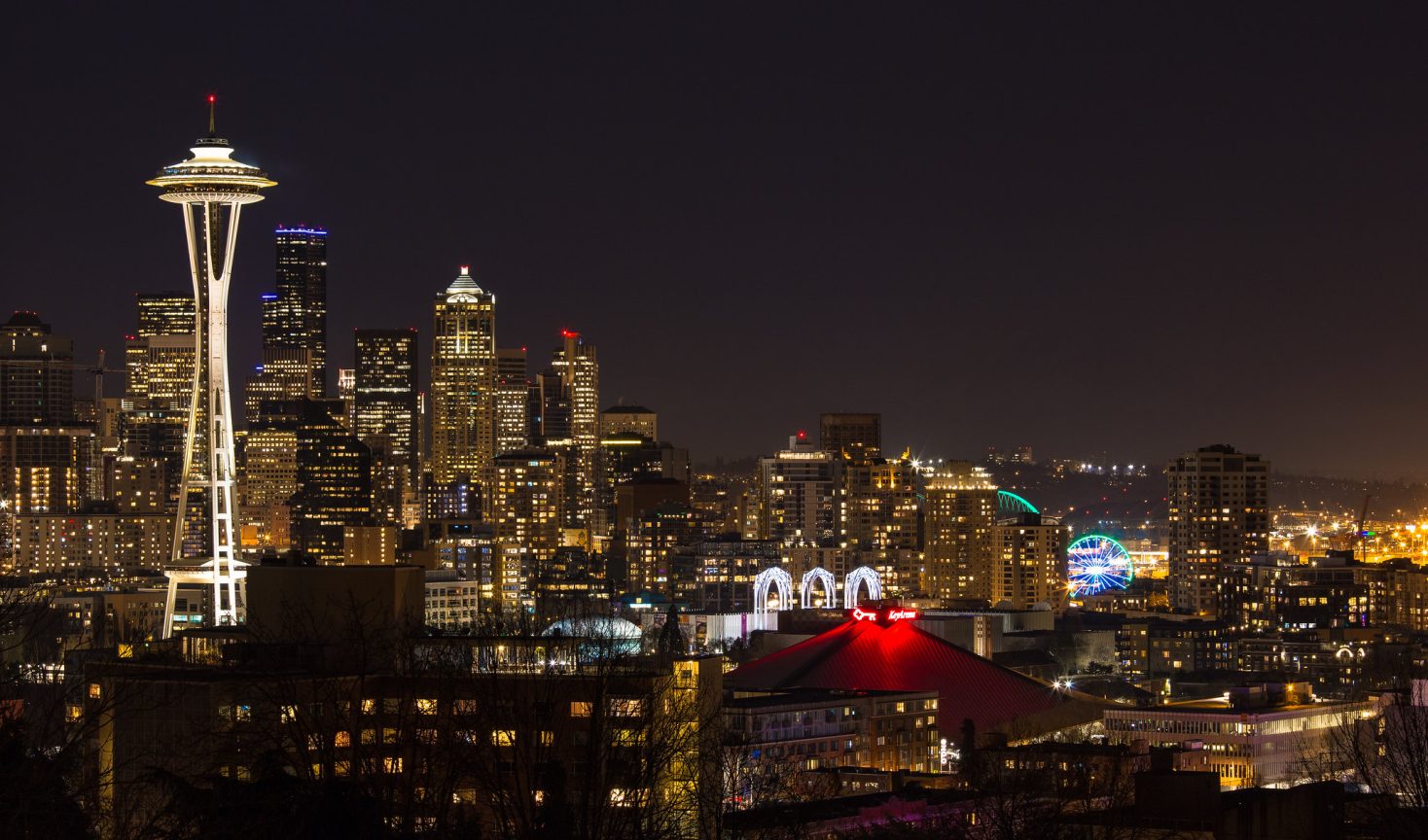 Human achievements, such as a nighttime view of the Seattle downtown, can elicit awe.