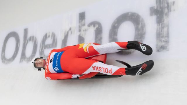 A luge athlete at the Olympics.