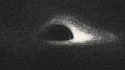 A black-and-white abstract image featuring a dense field of small dots and a central dark oval, evoking the mysterious allure of black holes, surrounded by a lighter, glowing area.