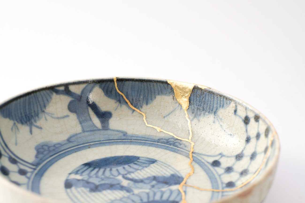 An antique Japanese kintsugi bowl