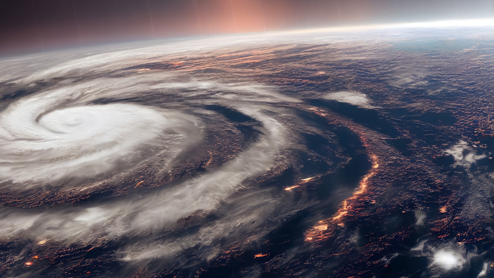 A 3D illustration of a typhoon as seen from orbit.