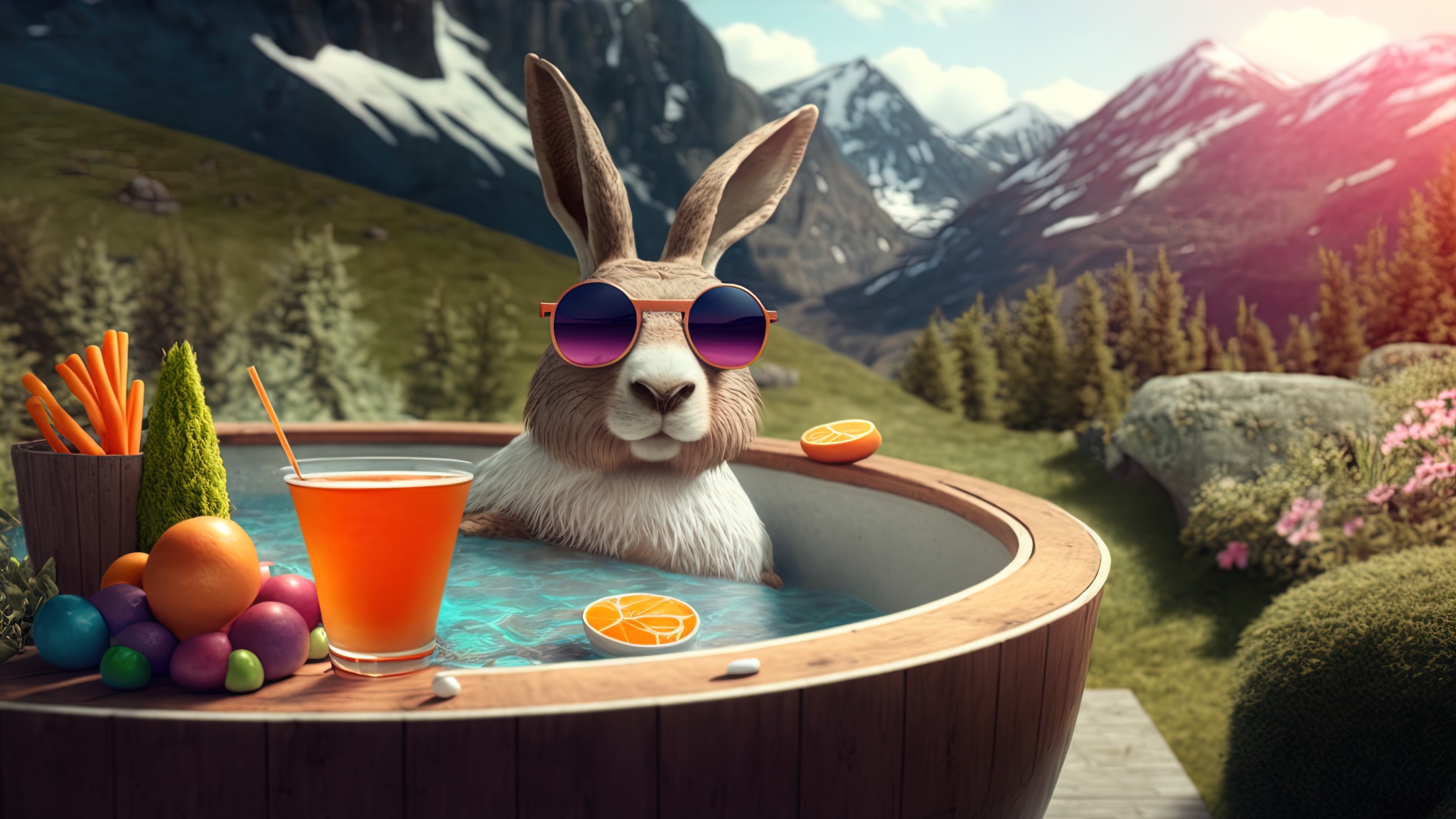 Bunny in a hot tub