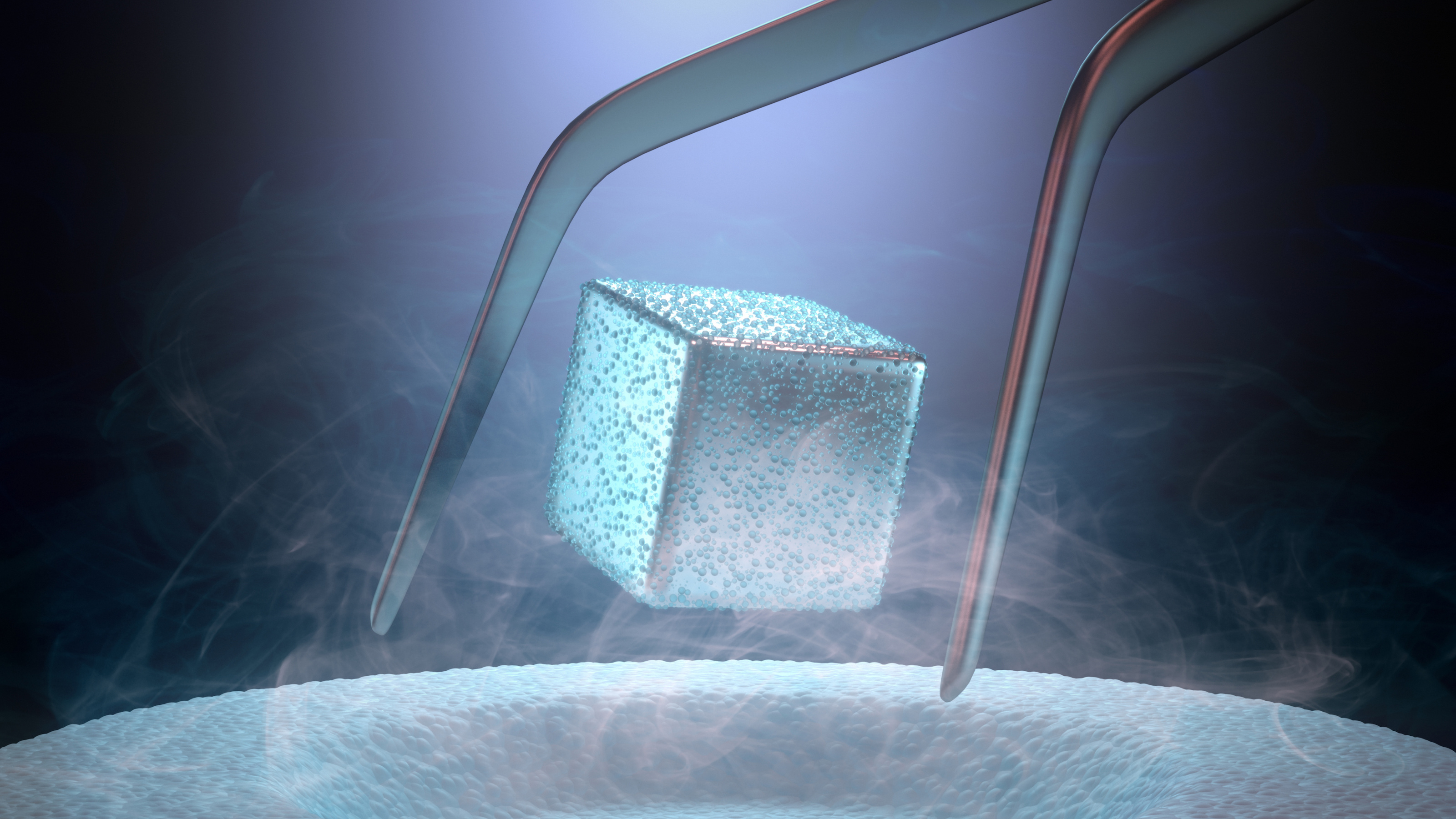 Magnet levitating above a high-temperature superconductor, cooled with liquid nitrogen.