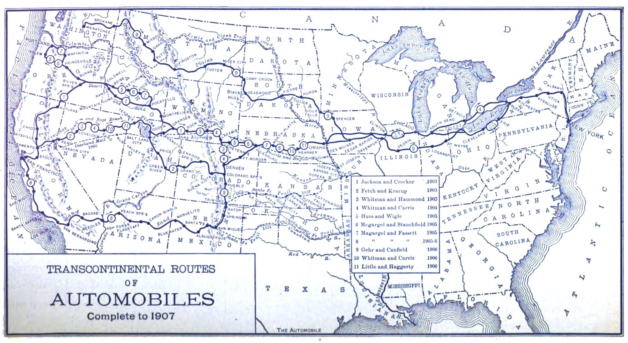 routes of cross-country trips in the united states
