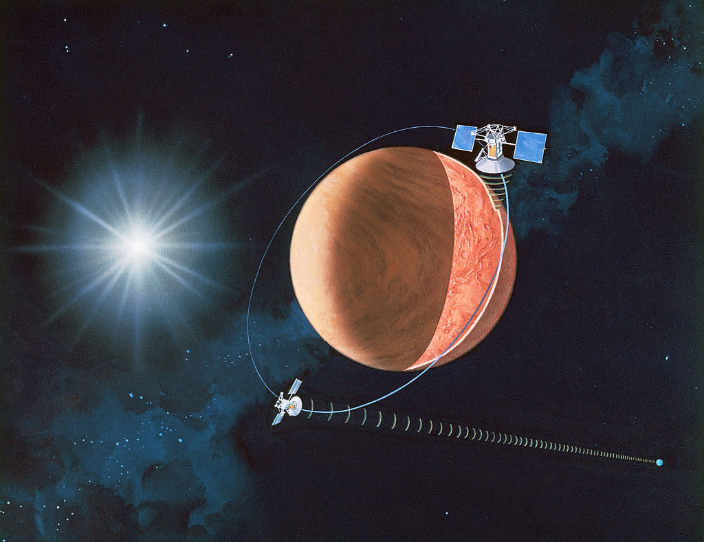 Artist’s conception of NASA’s Magellan spacecraft orbiting Venus