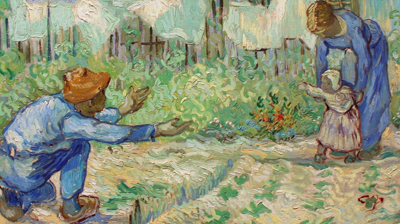 a painting of two people in a garden.