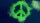 a green peace sign on a black background.