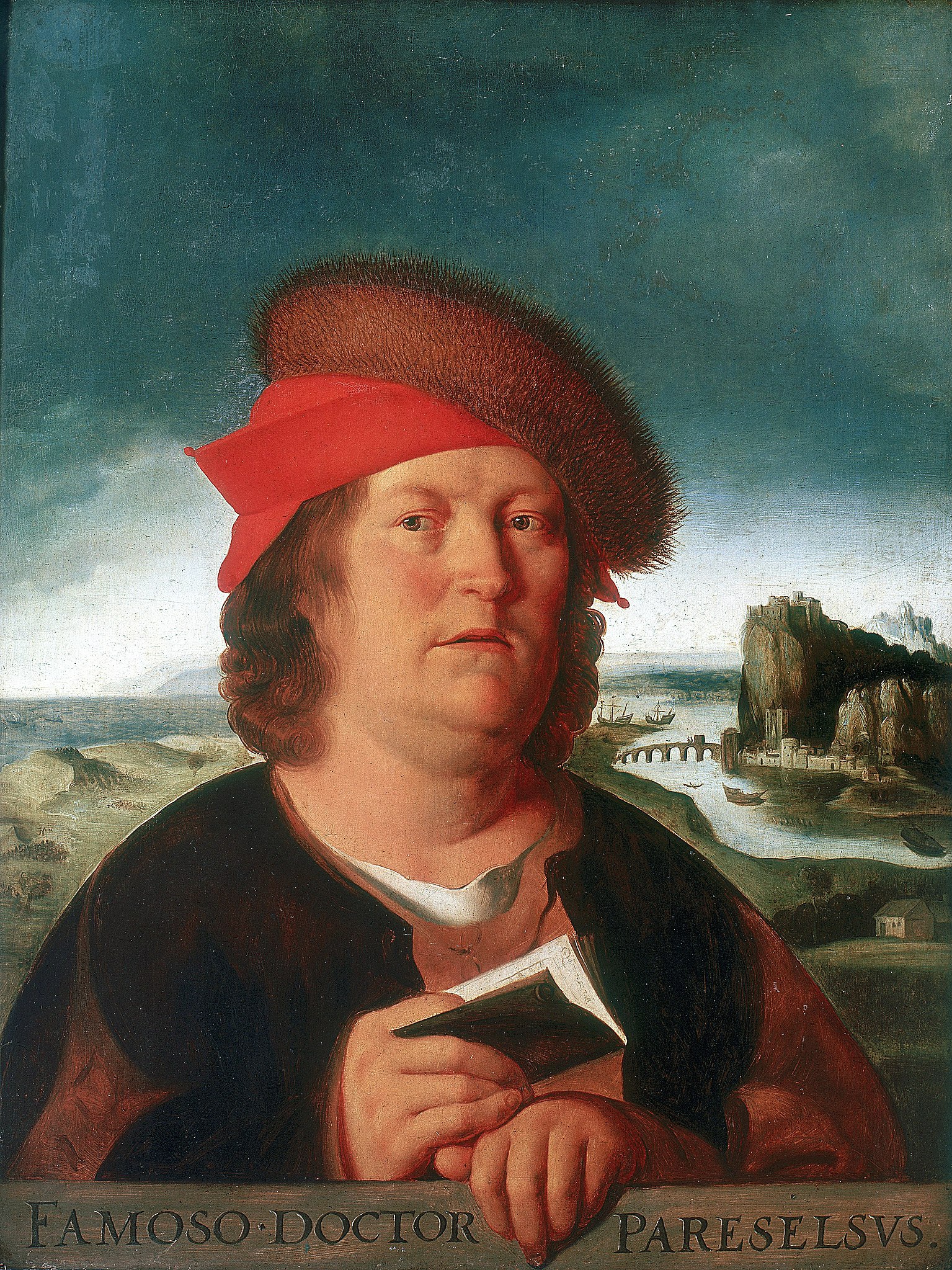 a painting of a man holding a book.