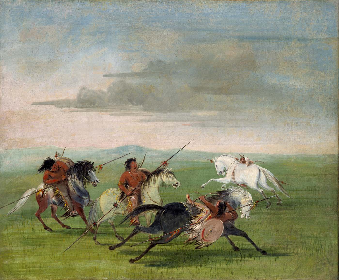 a painting of a group of men on horses.