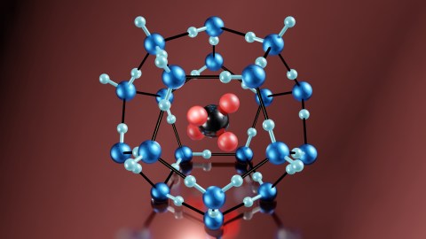 a 3d model of a structure with blue and red balls.