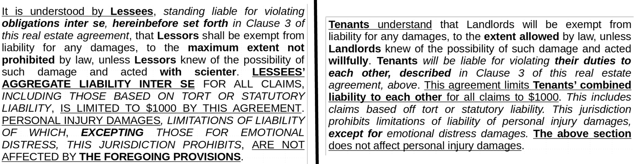 contract language containing legalese