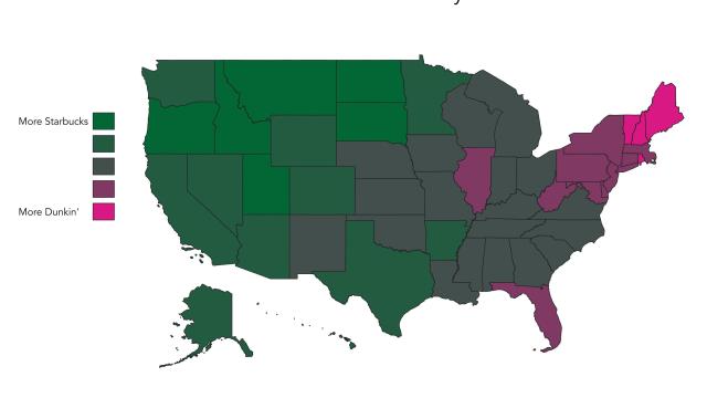 dunkin's starbucks rate by state.