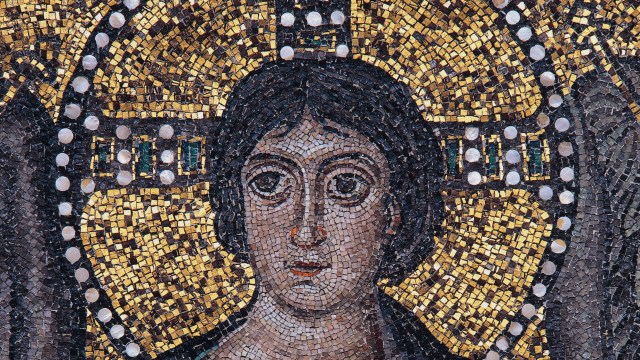 A Christian mosaic showcasing the face of Jesus in Rome.