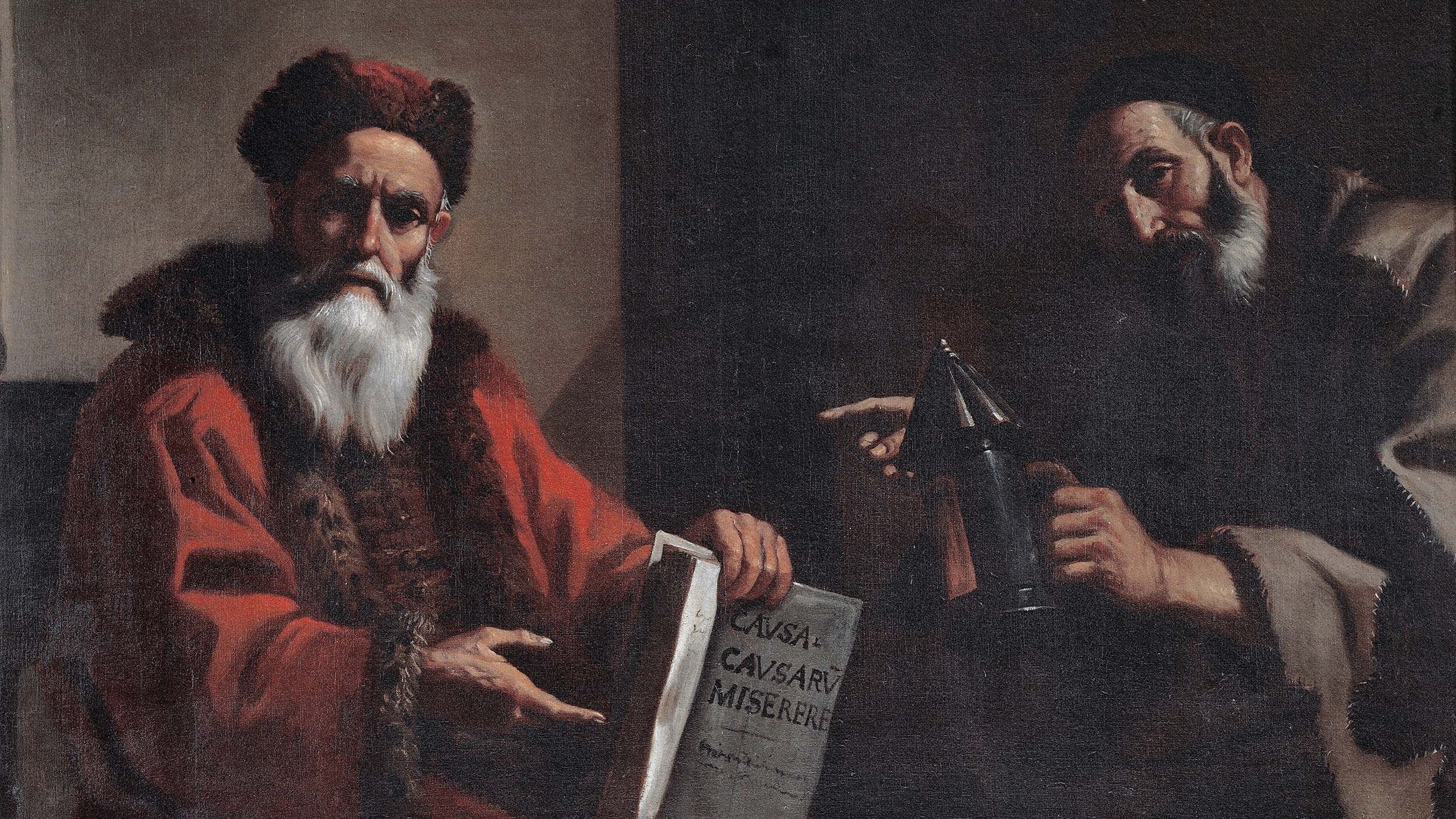 A painting of two sophists engrossed in a book.