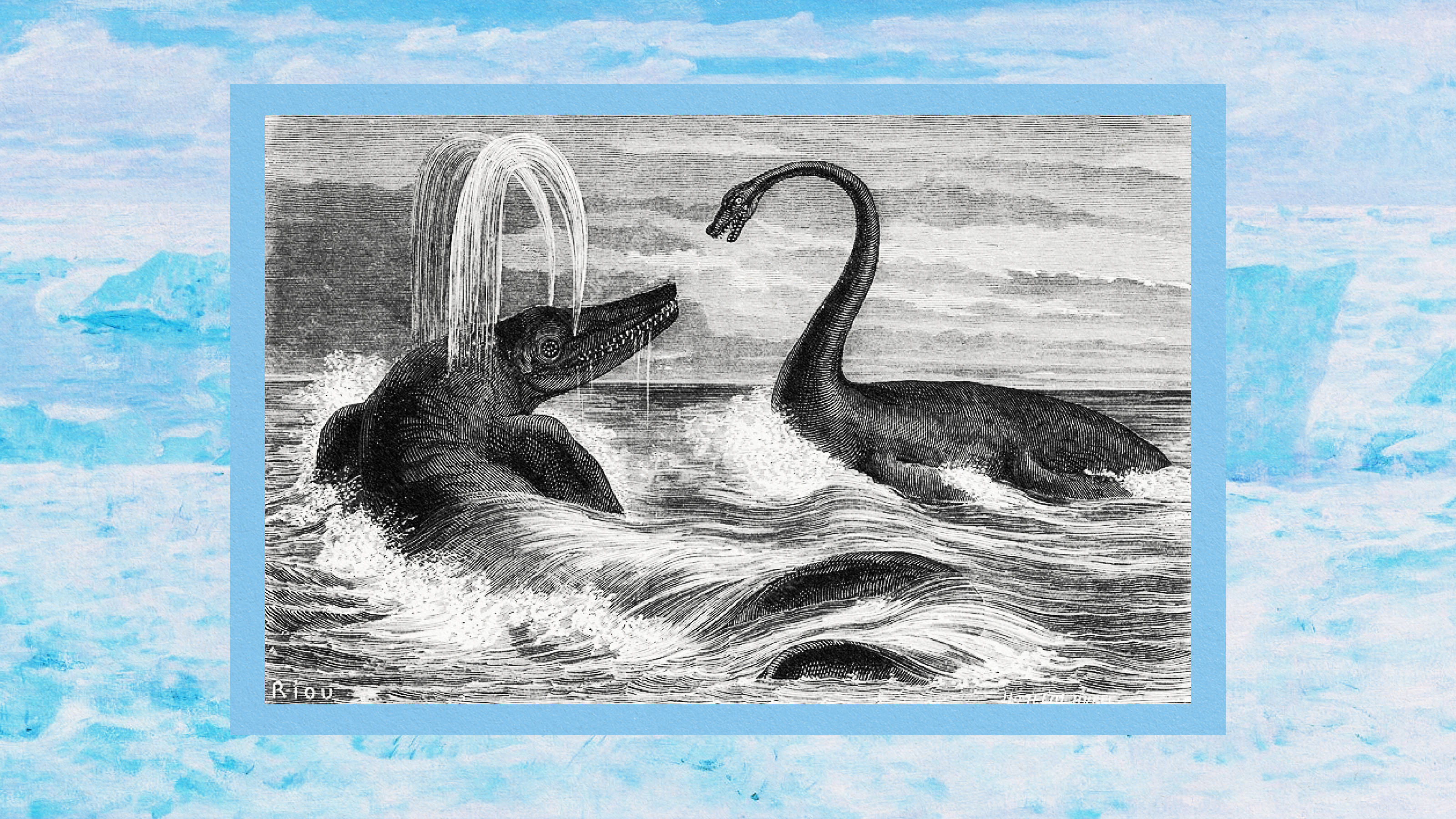 a drawing of two ichthyosaurs in the water.