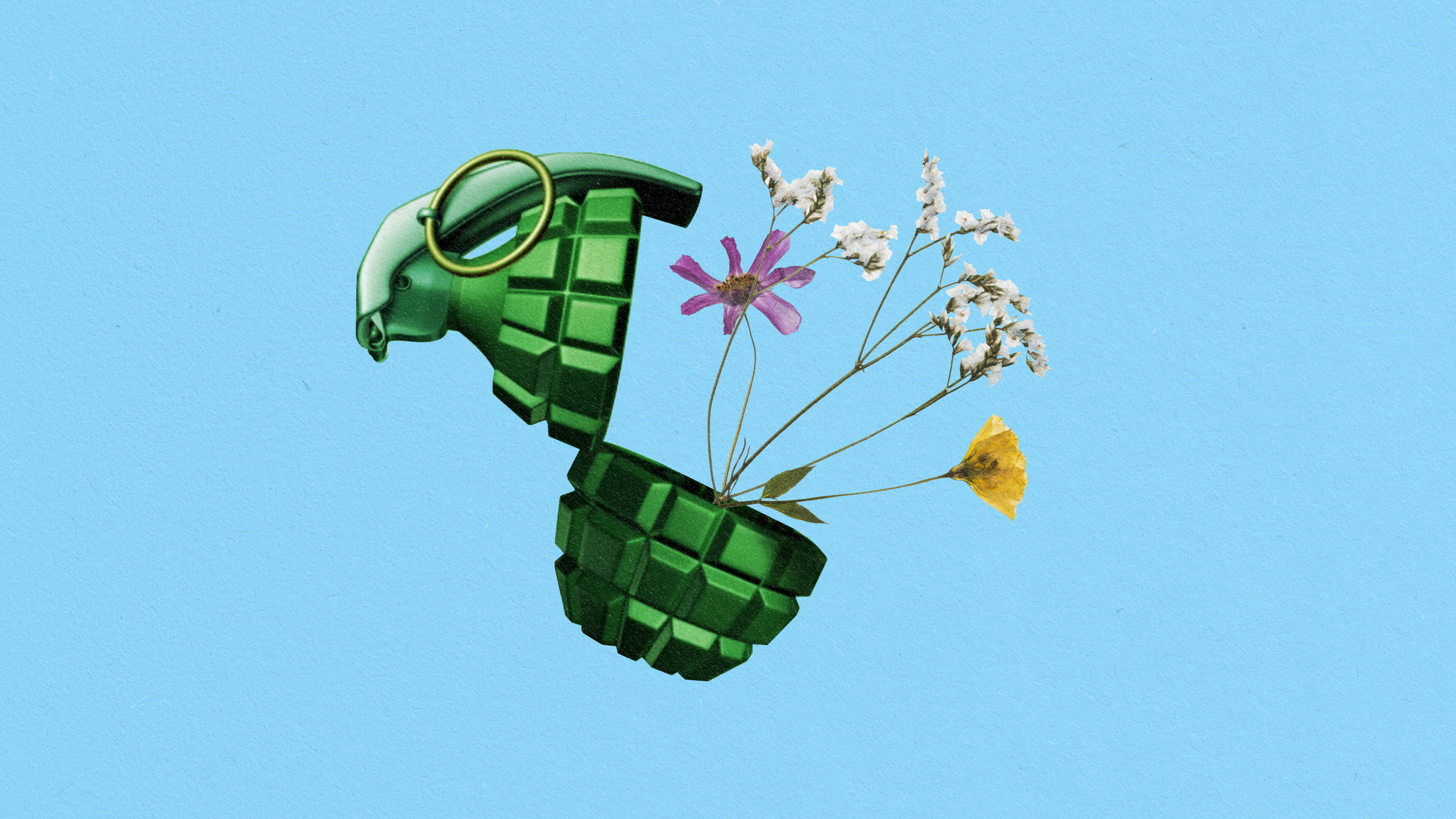 A pacifist's explosive, adorned with blooming flowers.