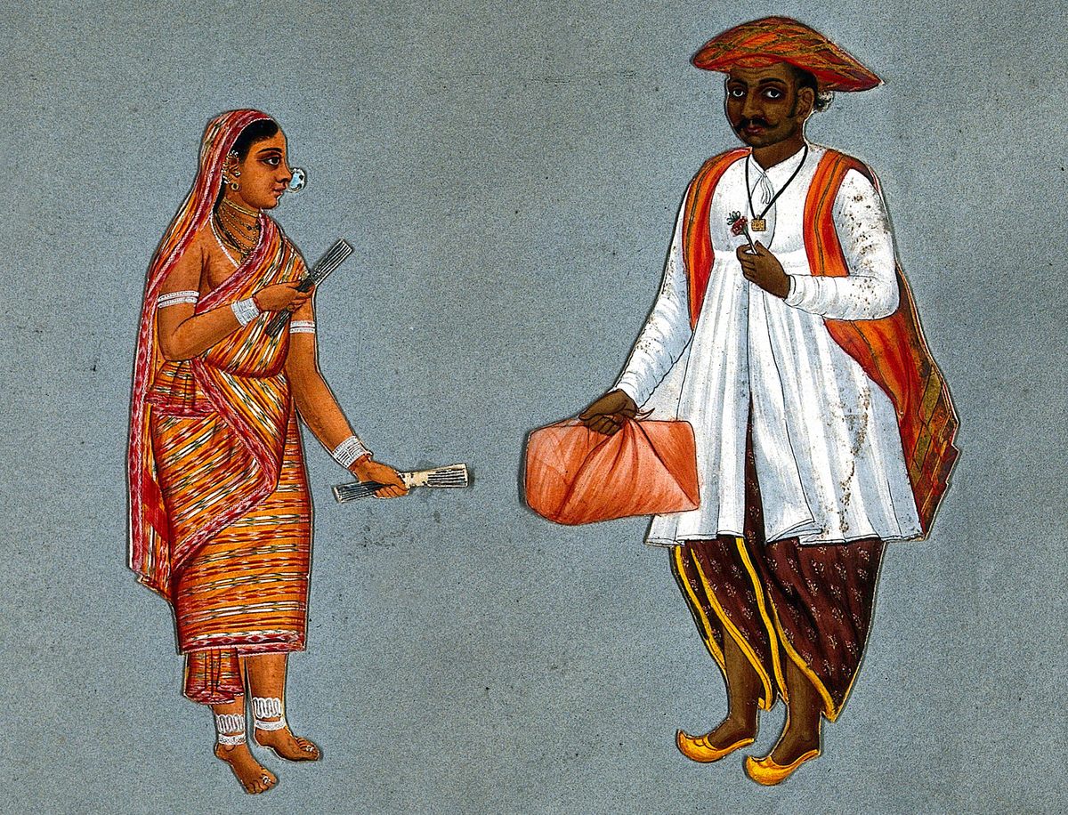A painting of an indian man and woman.