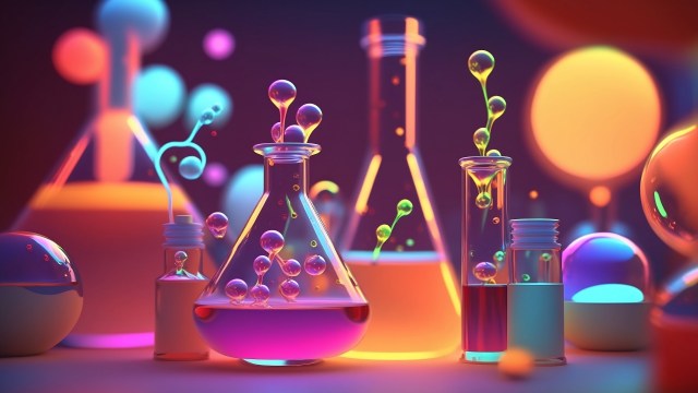 A laboratory with colorful glass flasks showcasing intelligent experimentation.