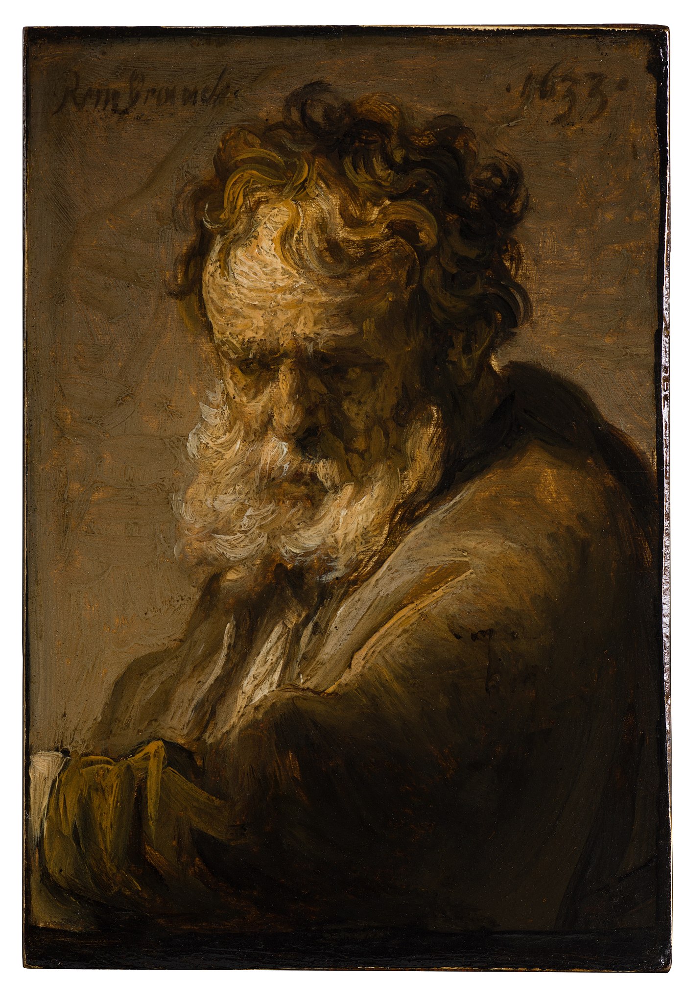 A Rembrandt masterpiece featuring an aged man with a beard.
