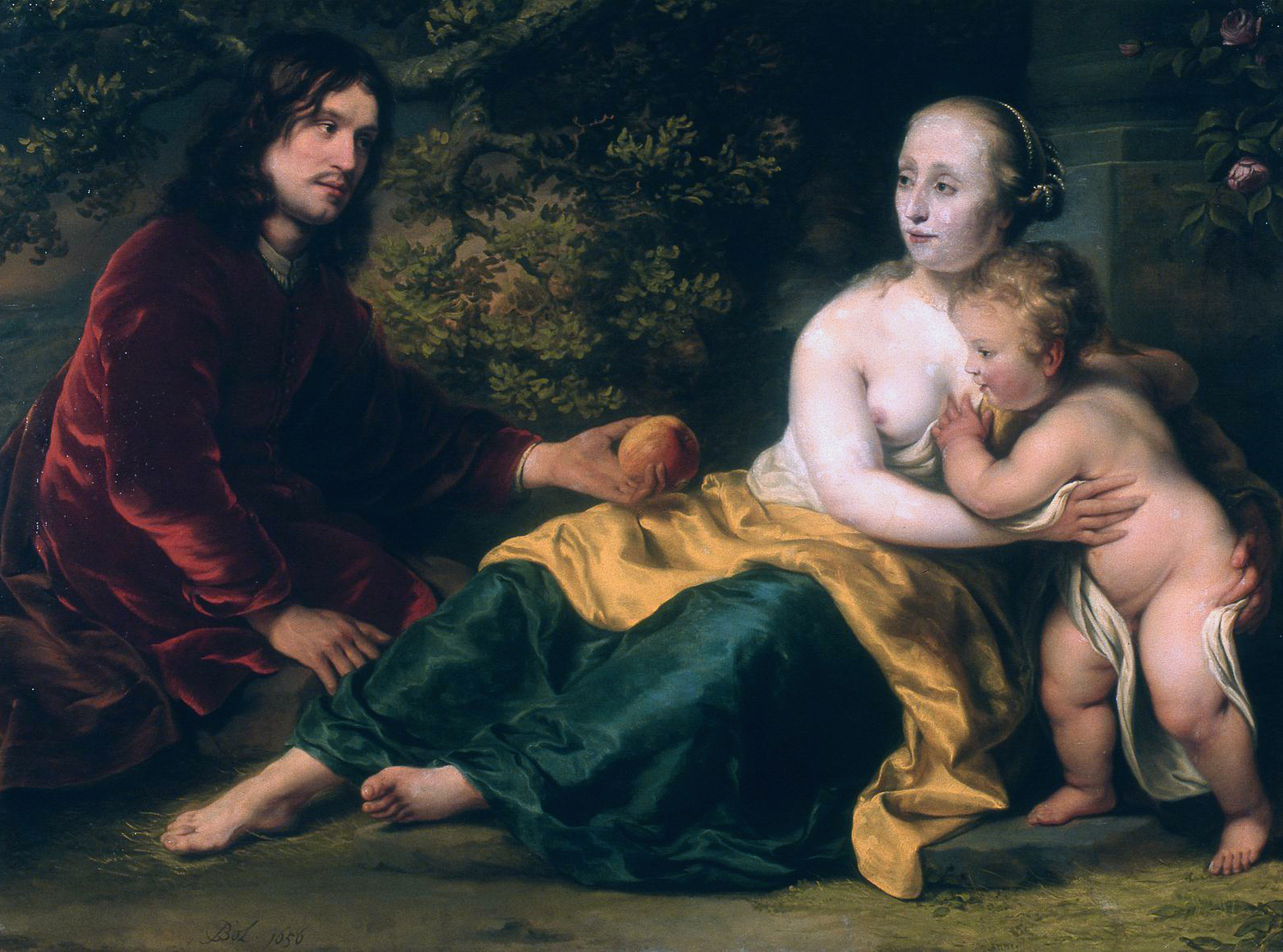 A Rembrandt painting depicting a man, woman, and baby.