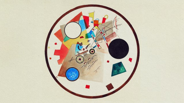 A painting showcasing objects within a circular composition.