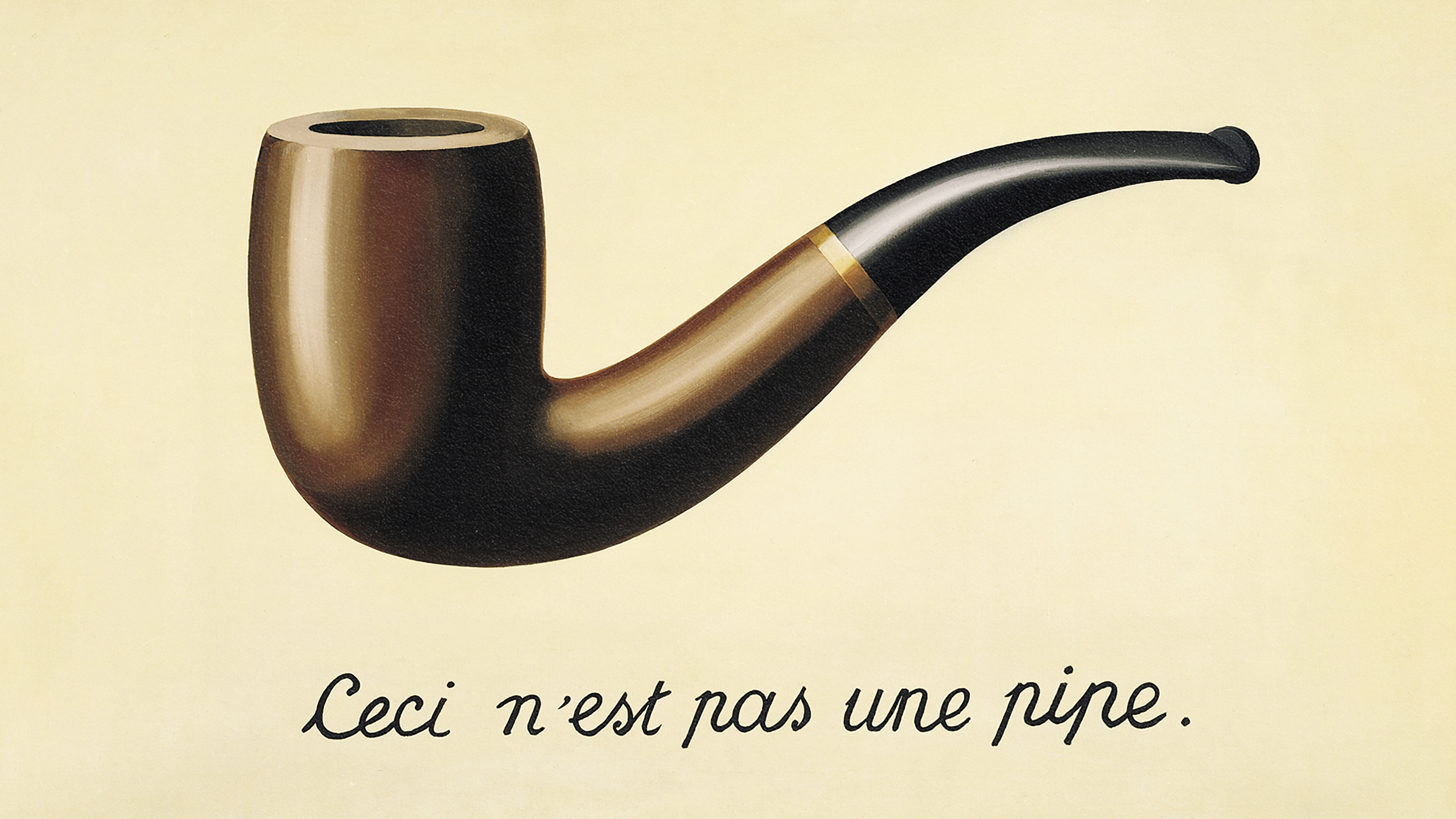 A painting challenging perception with the words 'c'est pas une pipe'.