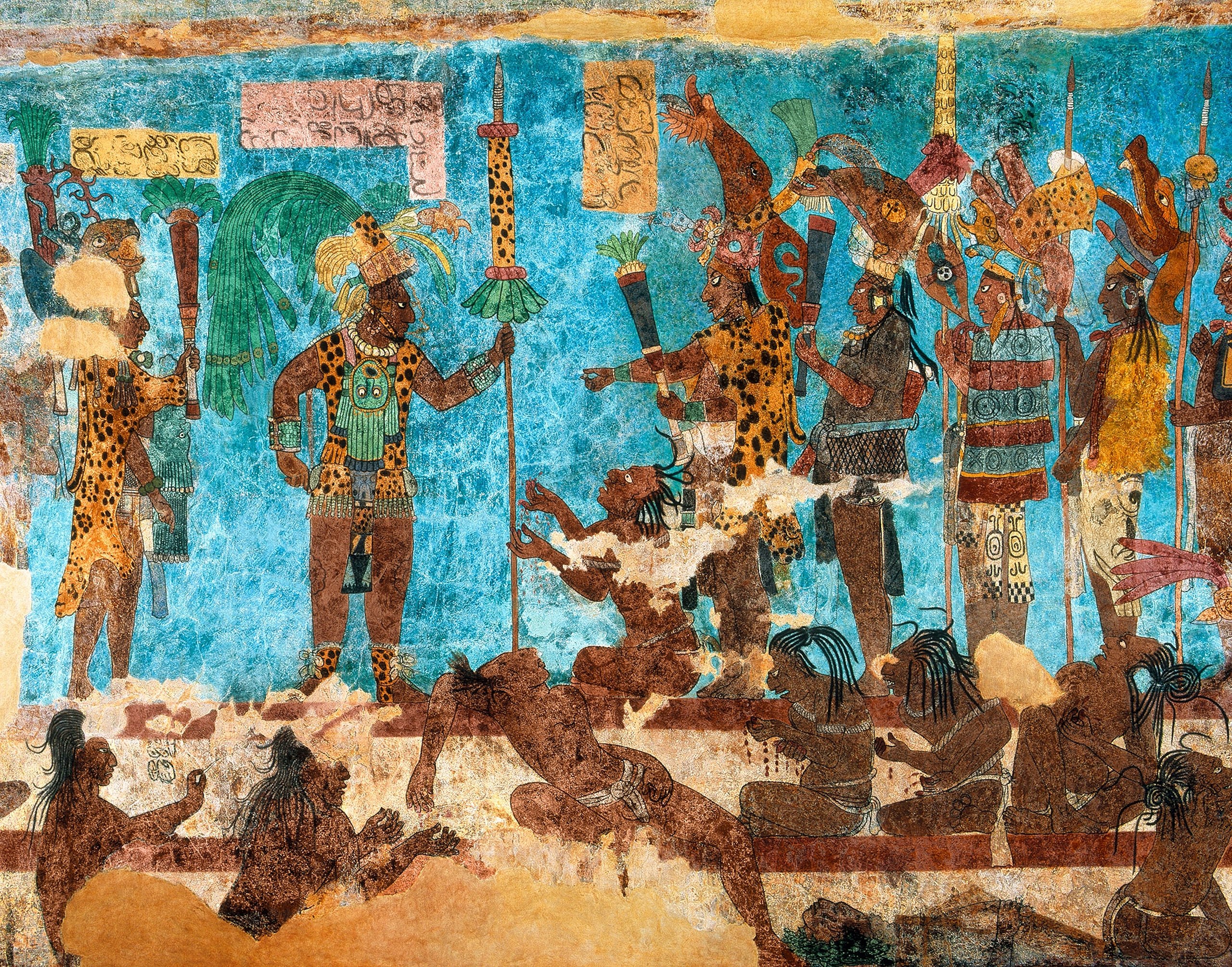 A painting of a group of people in the Tikal cave.