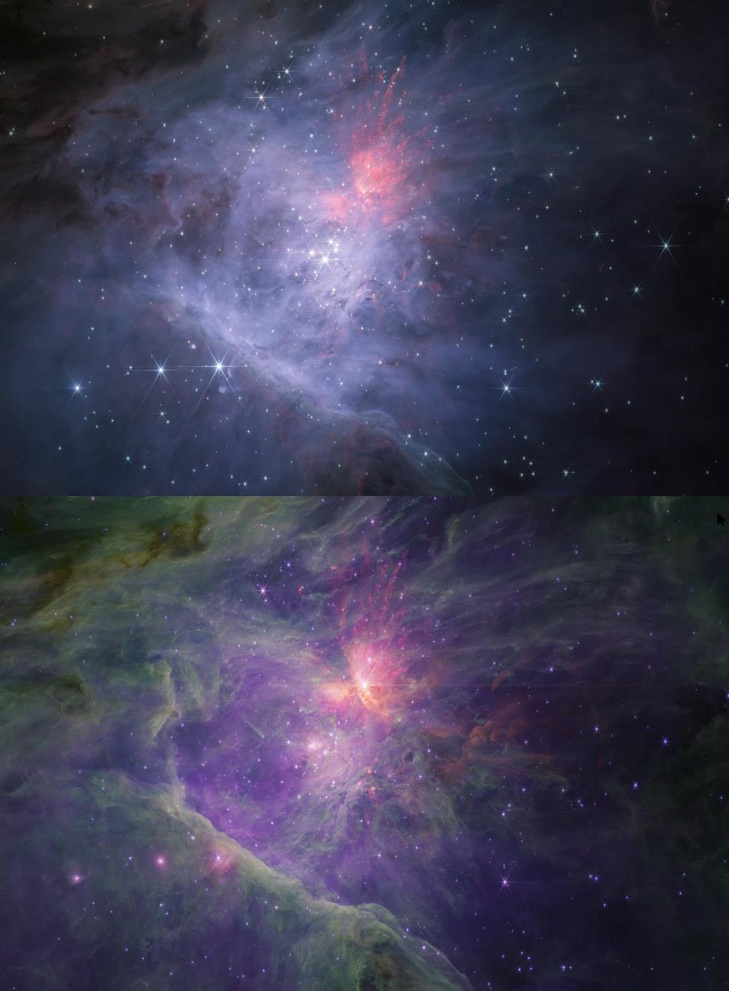 Nebula in Orion jwst nircam short long wavelength infrared