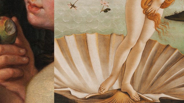 A painting exploring the philosophy of sex through a woman holding a shell.