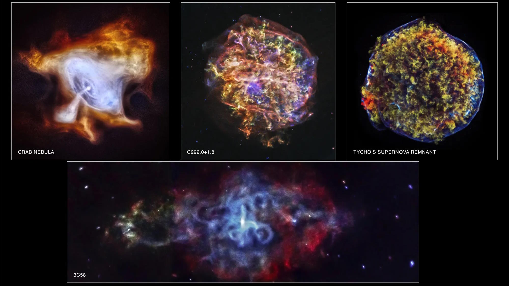 Four different images of supernova remnants from NASA's Chandra X-ray observatory