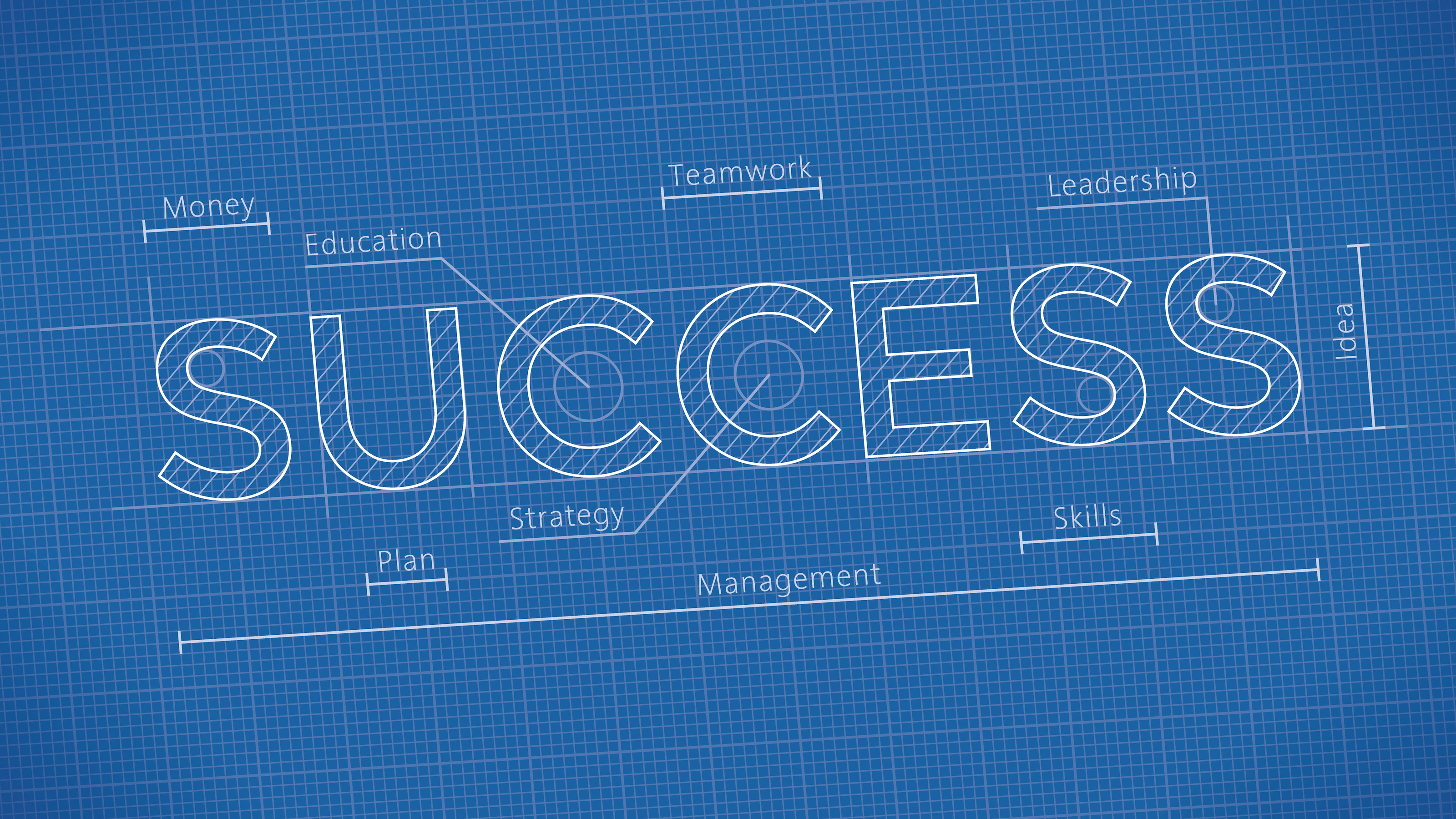 The word success is written on a blueprint, symbolizing career ownership.