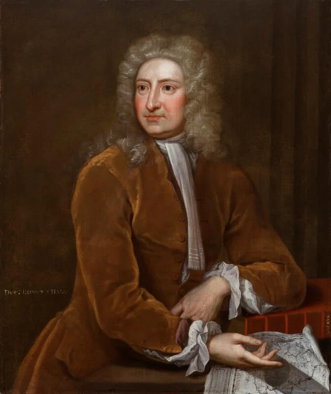 A painting of Edmond Halley a book inspired by Halley's comet.