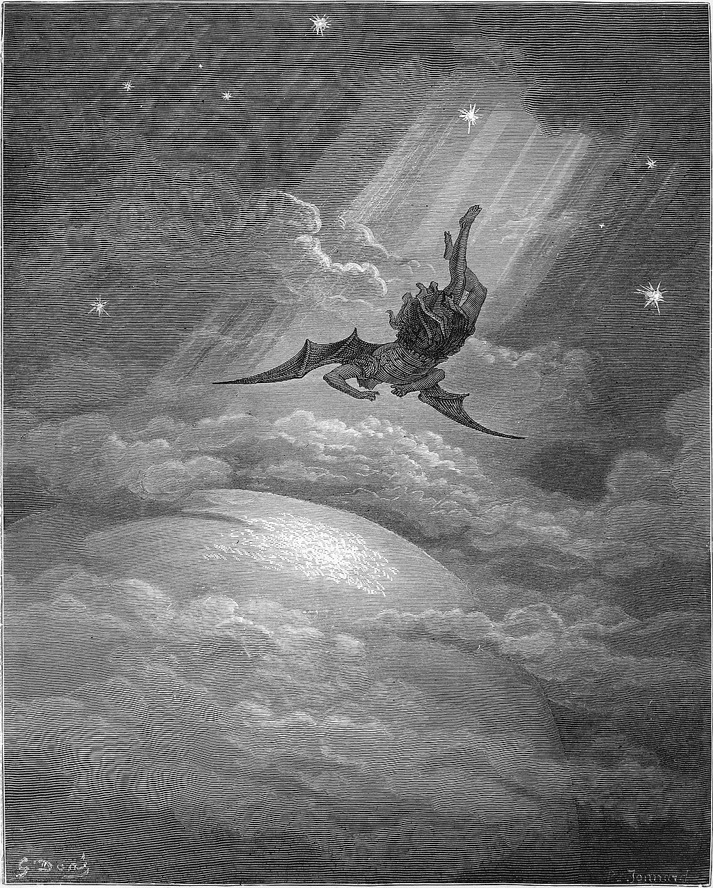 A black and white illustration of a man flying in the sky.