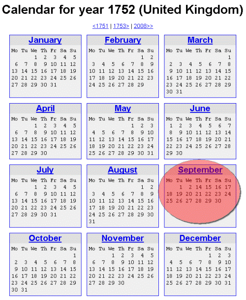 switchover julian gregorian calendar england 1752