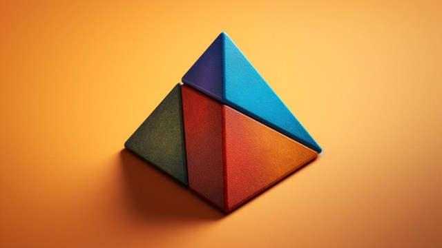 An innovative and vibrant triangular shape on an orange background.