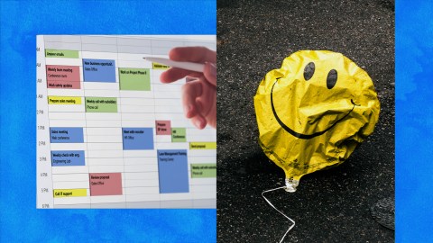 A picture of a calendar featuring staff meetings with a smiley face on it.