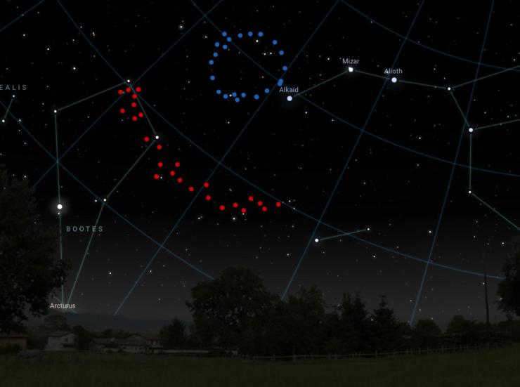 A map showing the constellations in the sky.