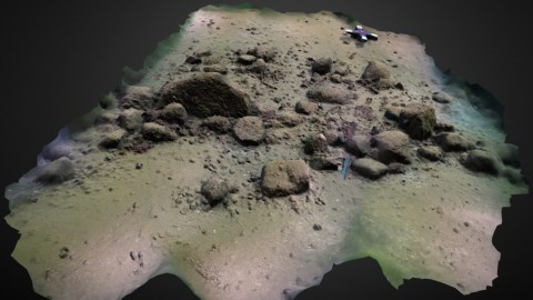 A 3D model of a rocky area inhabited by Palaeolithic hunters.