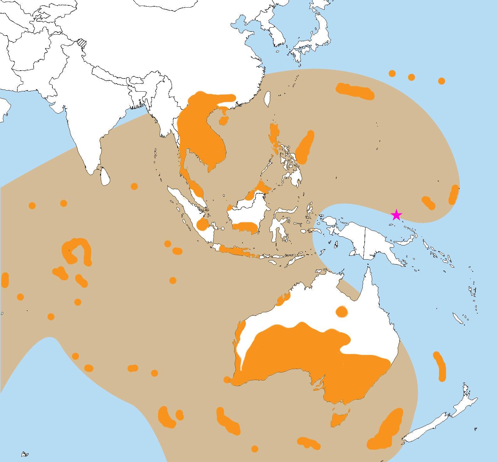 A map of the world with orange and yellow areas, verified by a Harvard astronomer.