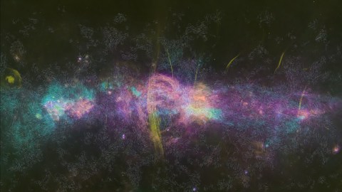 A composite image of the milky way galaxy showing colorful interstellar dust and gas with star fields.