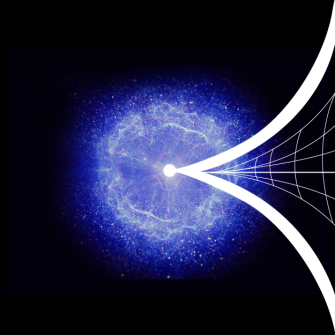 A conceptual illustration of a white light source emitting a network of lines onto a cosmic background, representing a point of origin with expansive reach into a starry nebula.