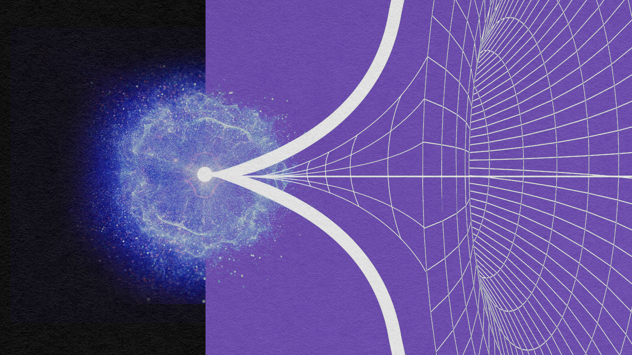 Abstract representation of a cosmic event with a burst of particles emanating from a central point, blending astrophysical imagery with geometric designs.