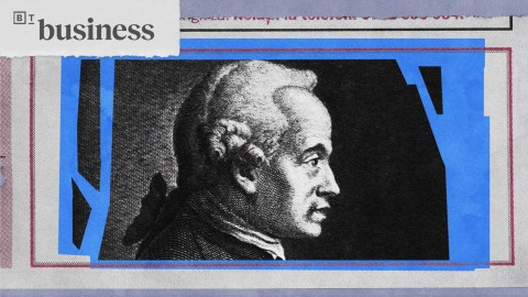 Black and white illustration of Kant.