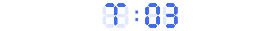 A blue digital clock display showing the time as 8:08.