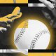 A pair of hands appears to be gently tossing a baseball, reminiscent of Moneyball strategy. The image, accented with a yellow glow around the baseball, features a modern, abstract black and white design with an AI-inspired touch.