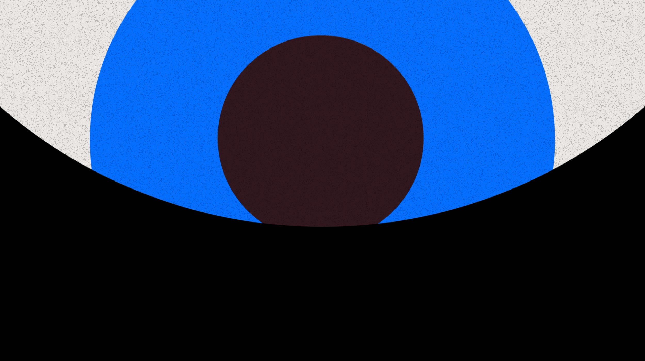 Abstract image resembling a stylized blue and black eye with a white background and a large black semicircle at the bottom.
