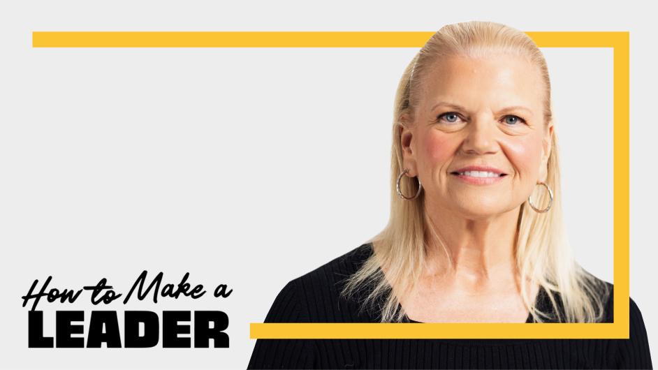 A woman with long blonde hair and a black top is smiling. The text on the image reads "How to Make a Leader," framed by a yellow border.