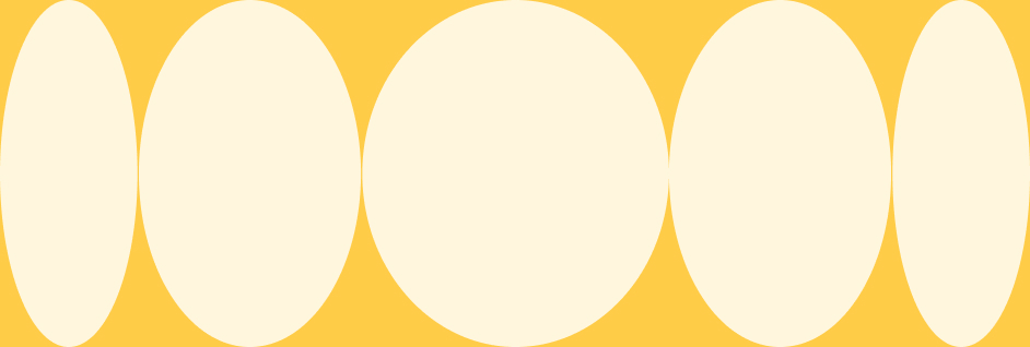 Alternating large and small beige circles aligned horizontally on a yellow background.