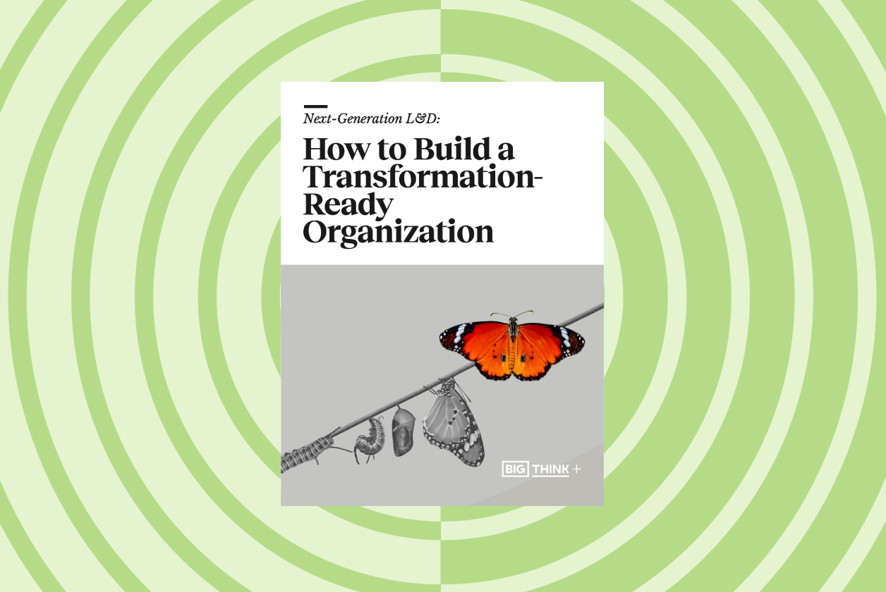 Cover of an article titled "How to Build a Transformation-Ready Organization" featuring a butterfly emerging from a cocoon on a green circular backdrop.